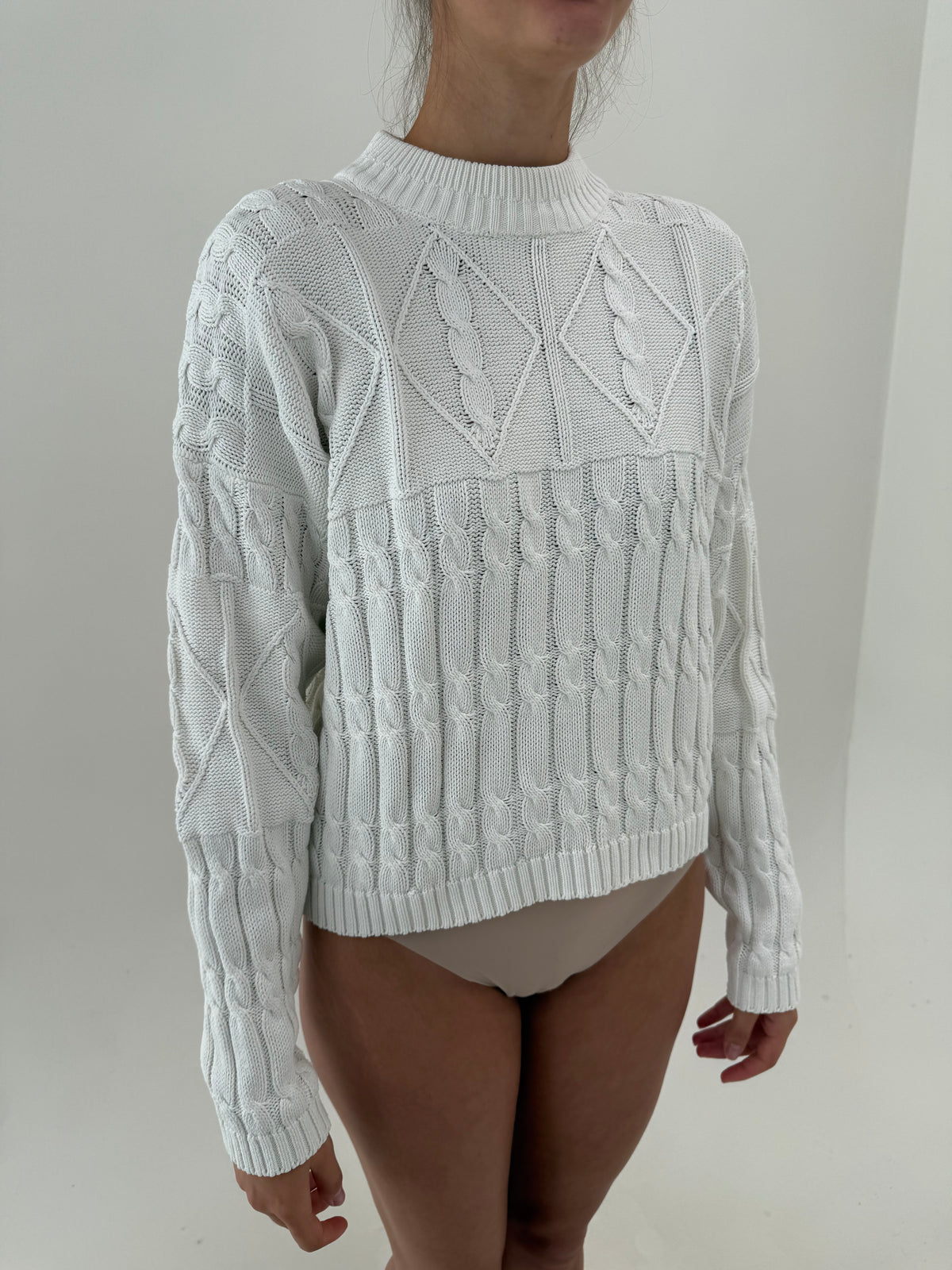 Pulover vintage cu torsade din bumbac greu de gramaj mare