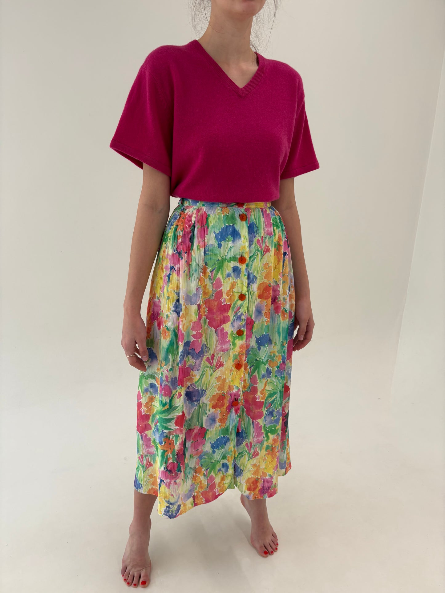 Fusta vintage maxi in culori superbe din material natural no iron