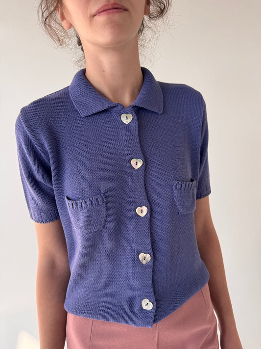 Top italian polo lavandă din vascoza cu mătase naturală