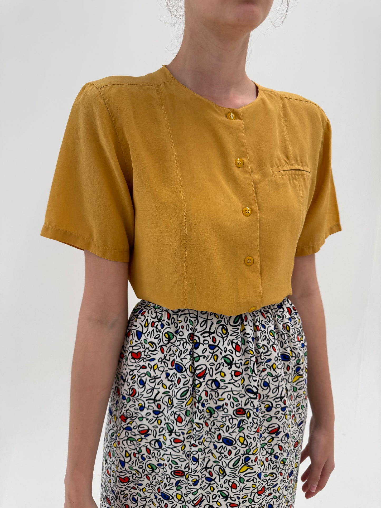 Cămașa cambrata din mătase matahală mustard yellow