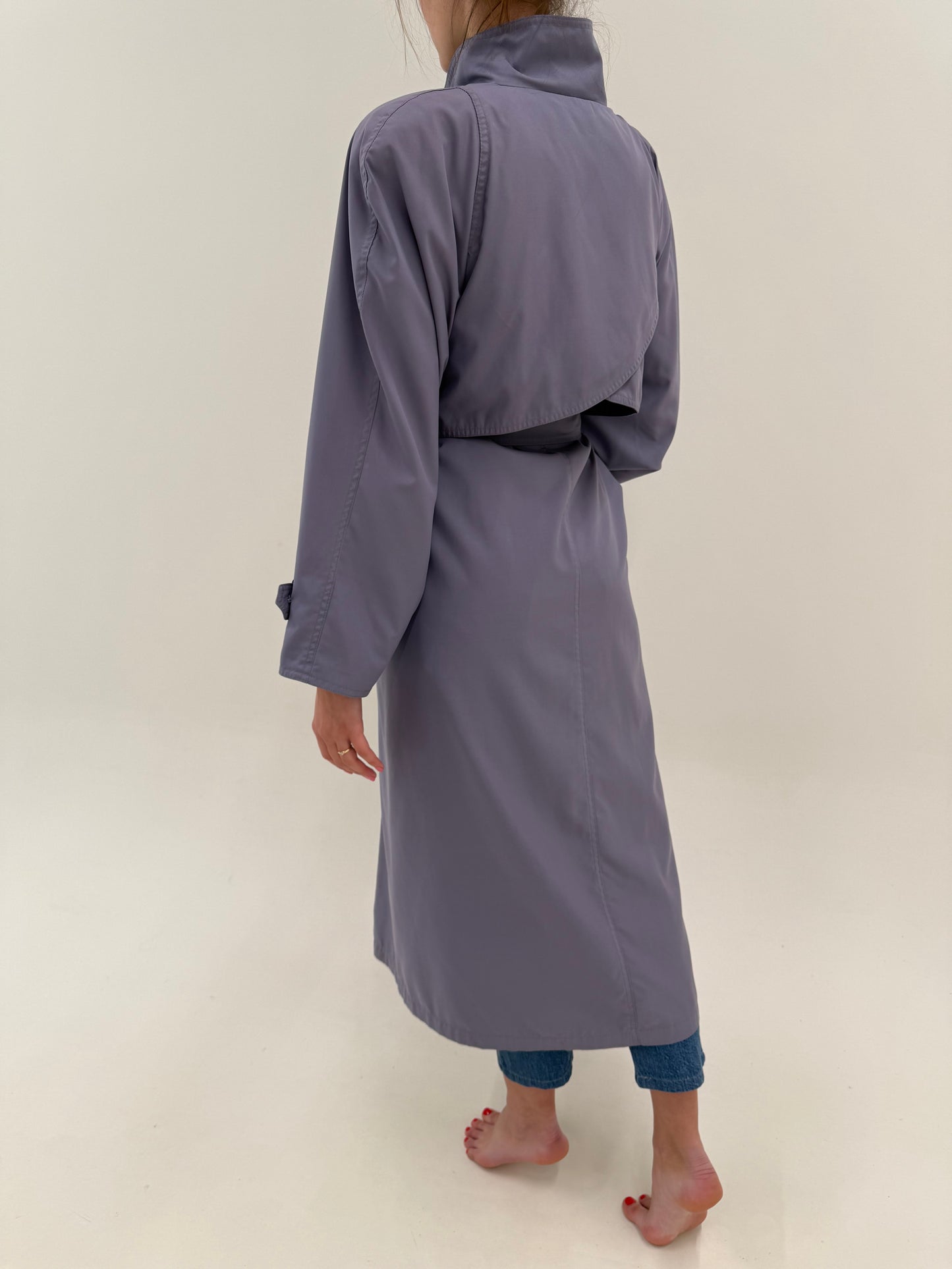 Trench vintage dusty lavender în croi super lung cu talie ultra înaltă reglabilă