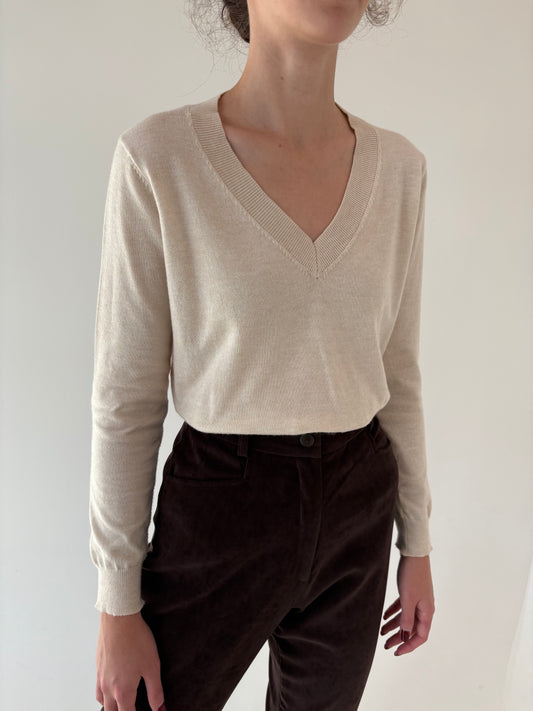 Puloveras în anchior light nude din mix de lana extrafina