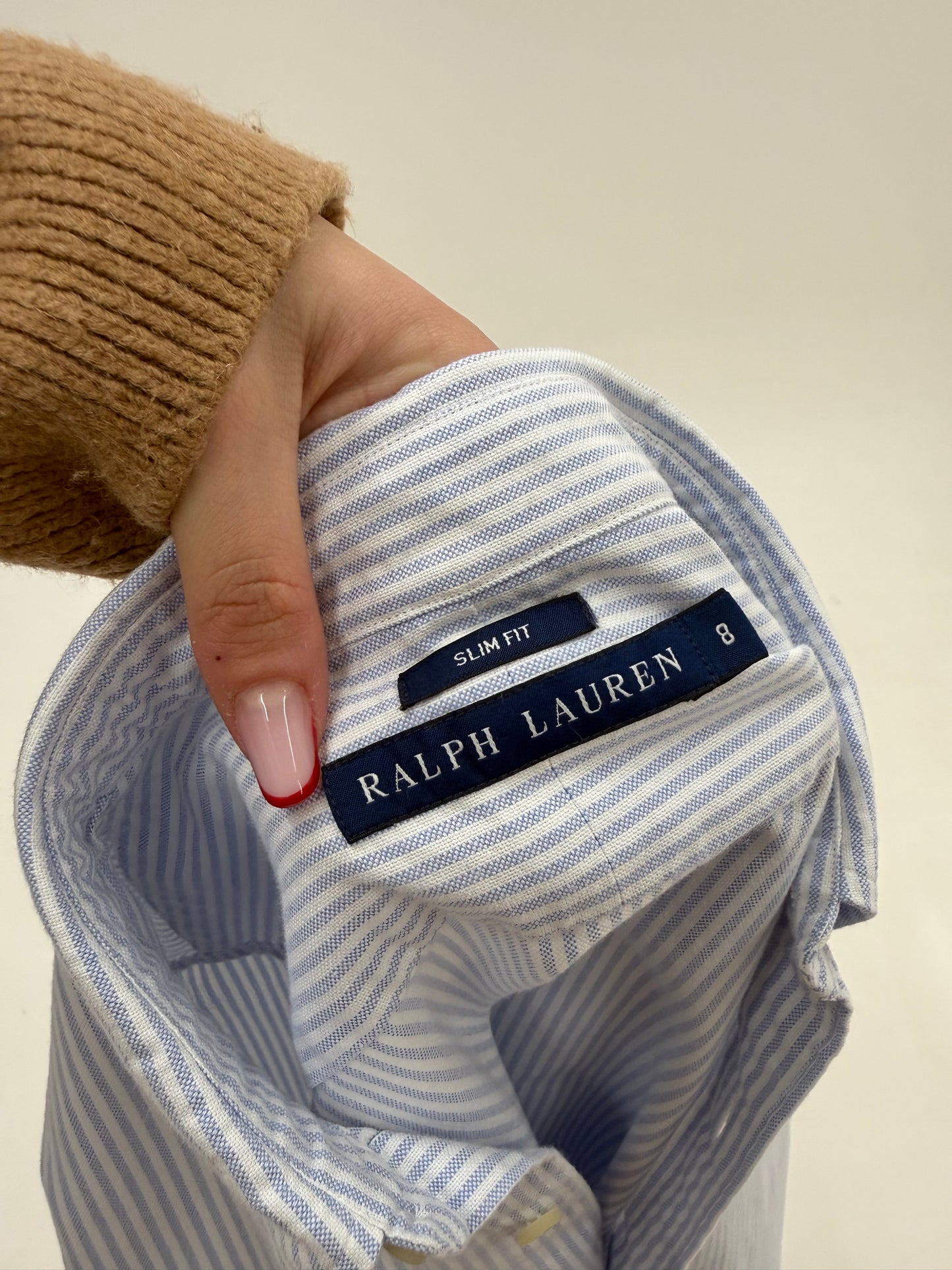Cămașa Ralph Lauren din poplin gros cu dungi baby blue