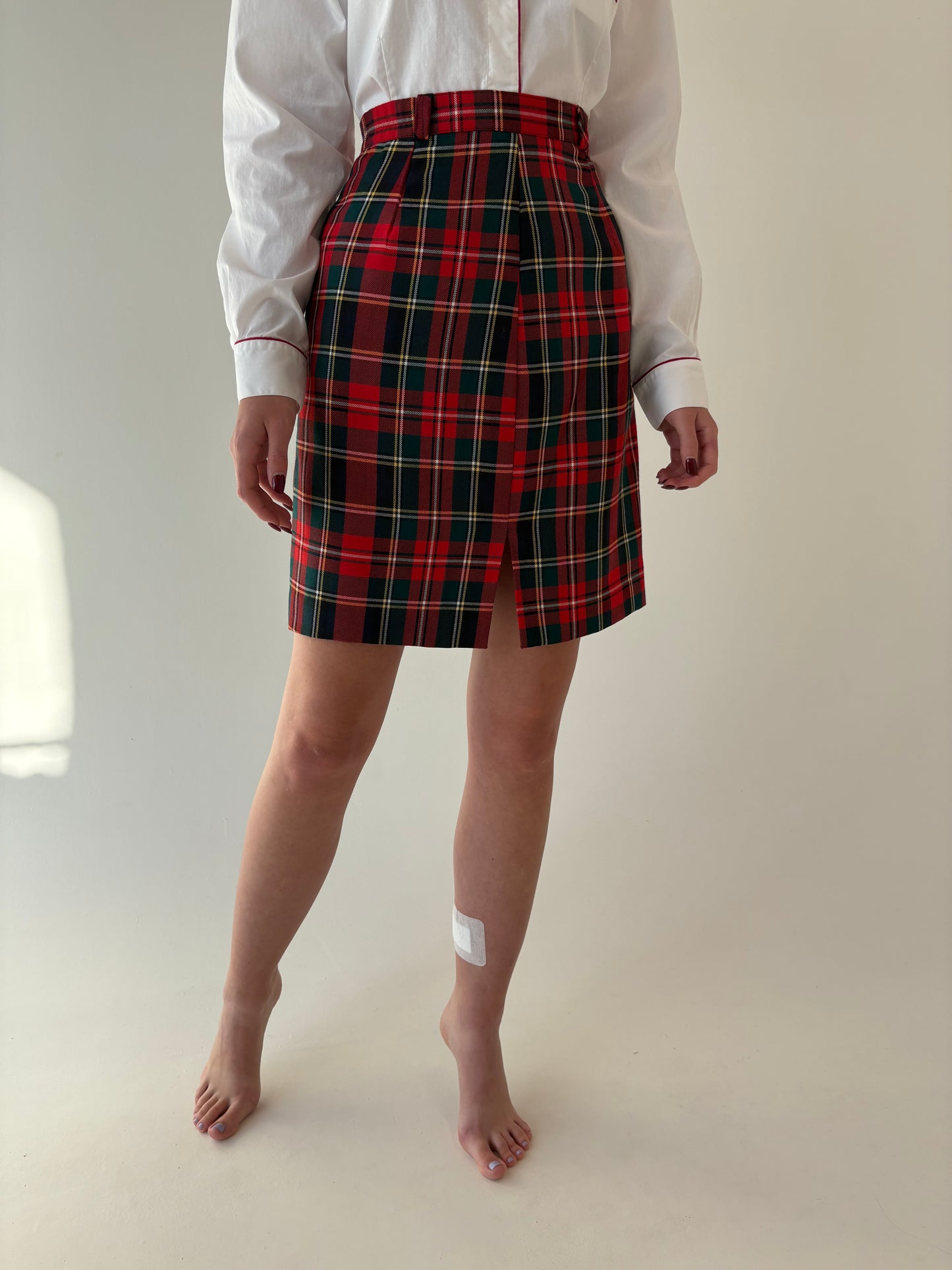 Fustă din Tartan de lana extrafina cu buzunare și talie ultra înaltă