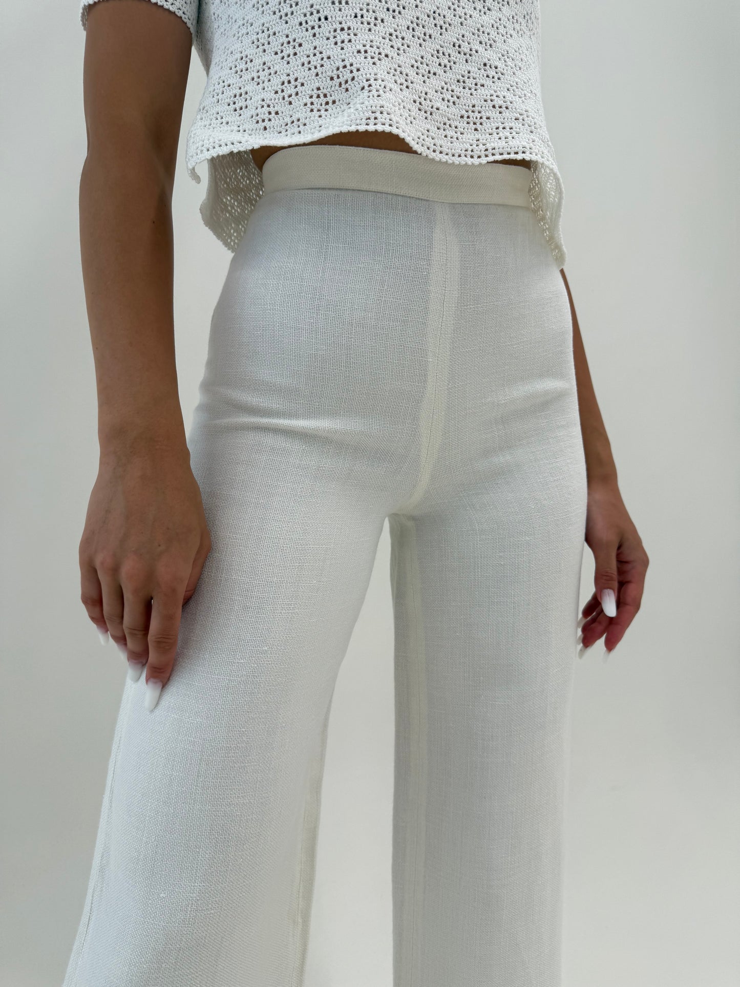 Pantaloni luxury Iceberg palazzo din pânză excepțională de in cu talie extrem de înaltă