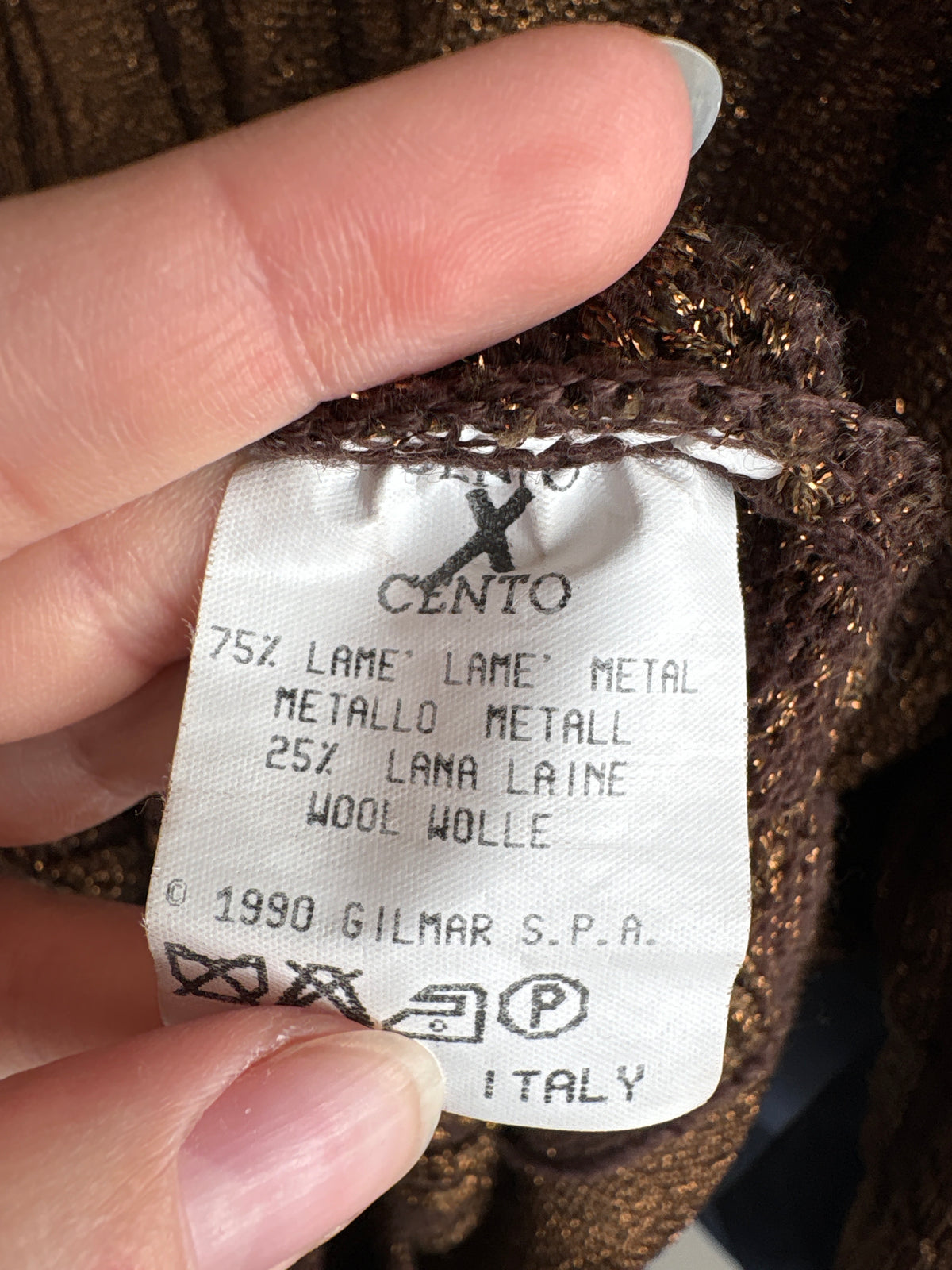 Cardigan vintage Iceberg de colecție din lana cu torsade și lurex copper fin