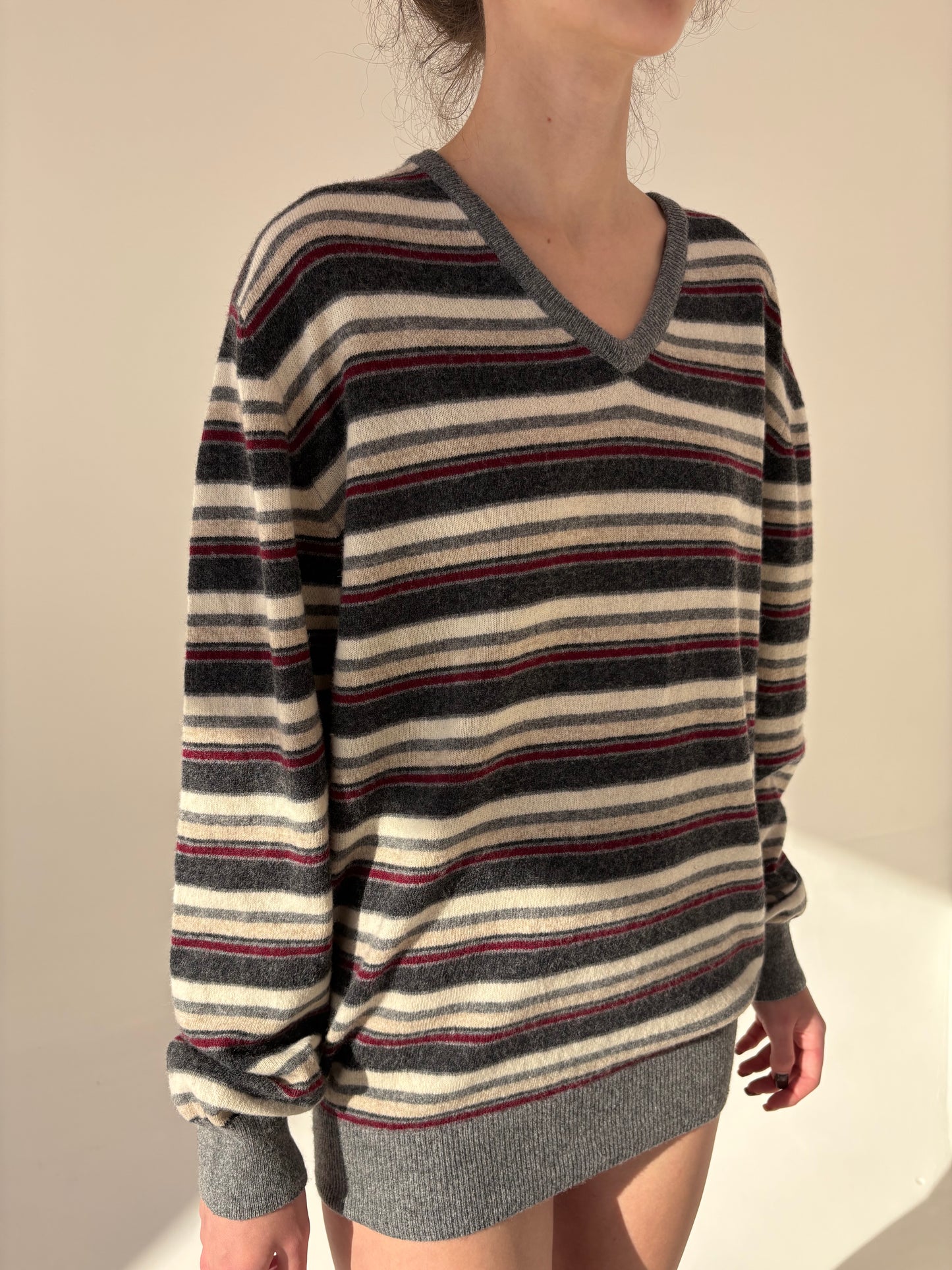 Pulover în anchior 80% Lana is extrafina cu dungi burgundy