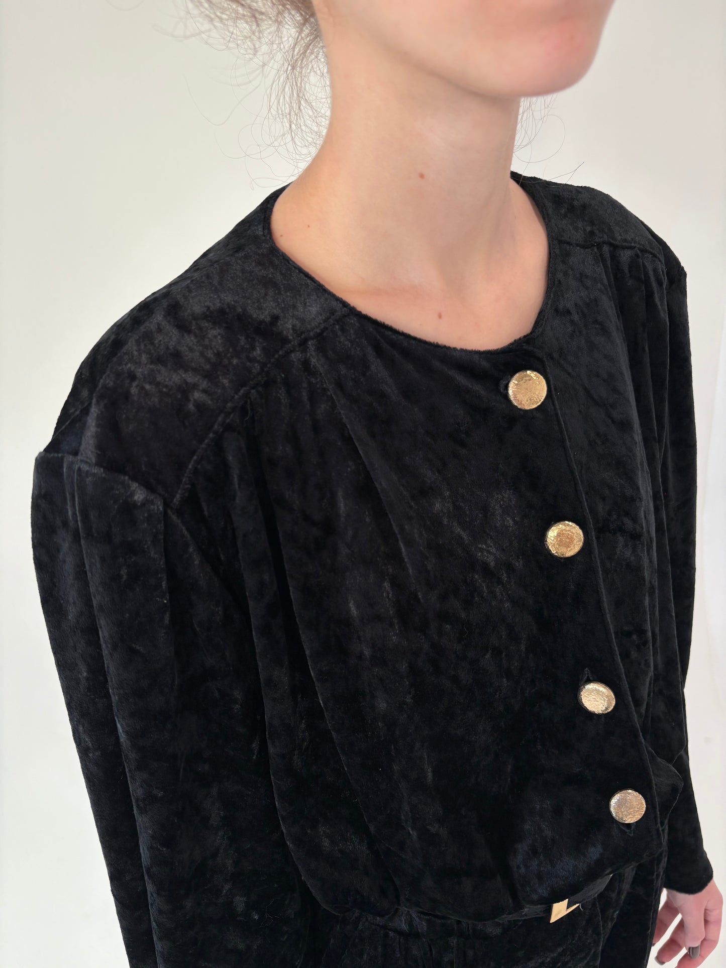 Salopetă vintage de seară din catifea cu talie ultra înaltă reglabilă