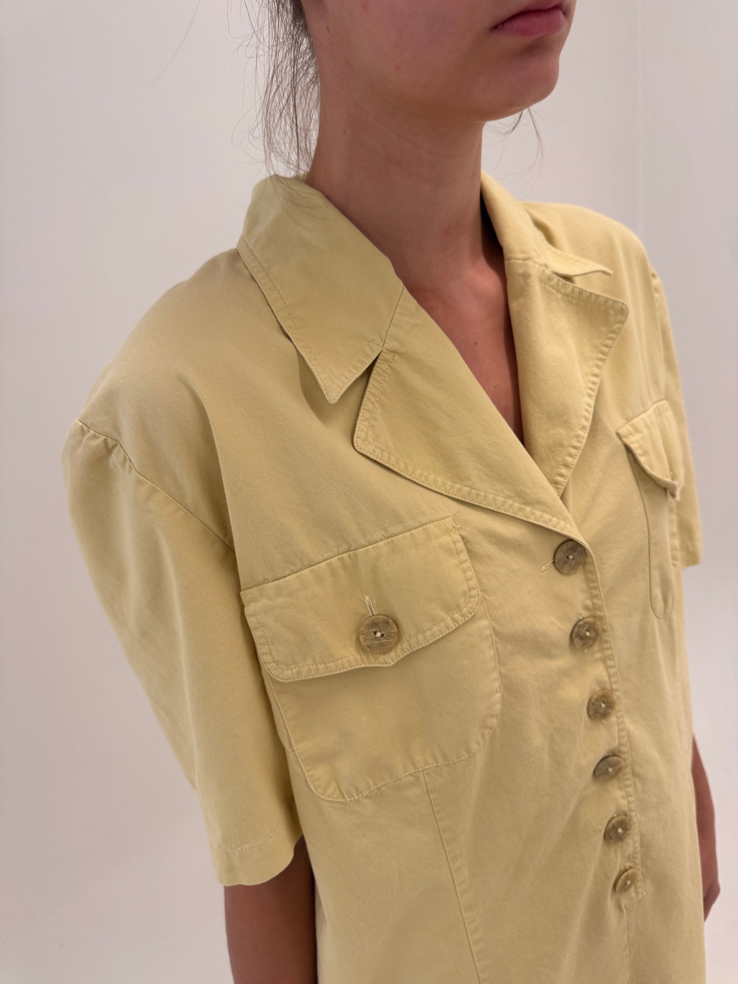 Rochie vintage luxury Safari Pierre Cardin din panza de bumbac cu buzunare
