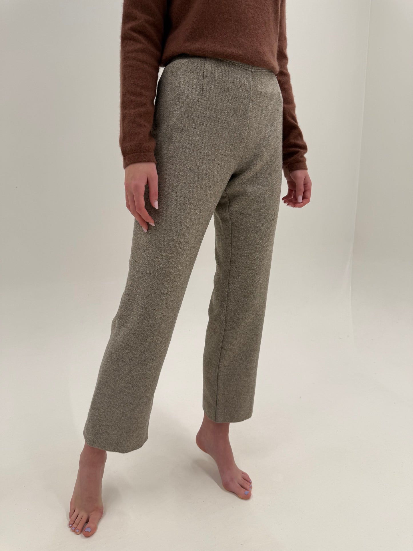 Pantaloni camel melanj din stofă groasă de lana extrafina