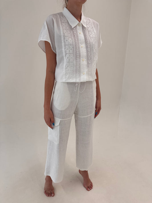 Pantaloni italienești din in premium cu talie reglabilă și influențe casual