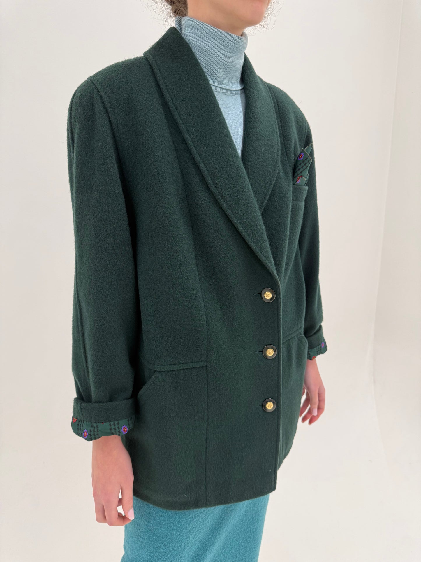 Jacheta vintage de brand luxury plus size Elena Miro din lana plină forest green