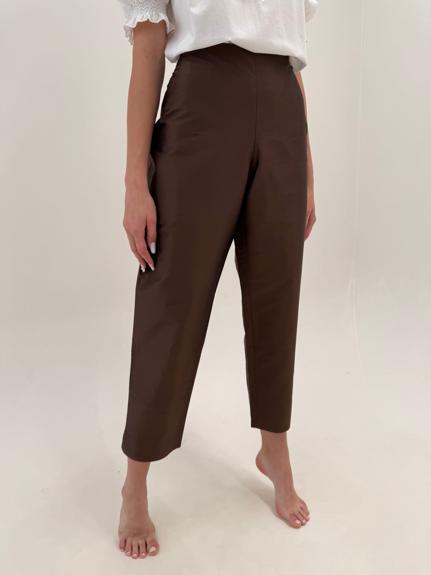 Pantaloni Luisa Spagnoli din mătase naturală în croi țigaretă