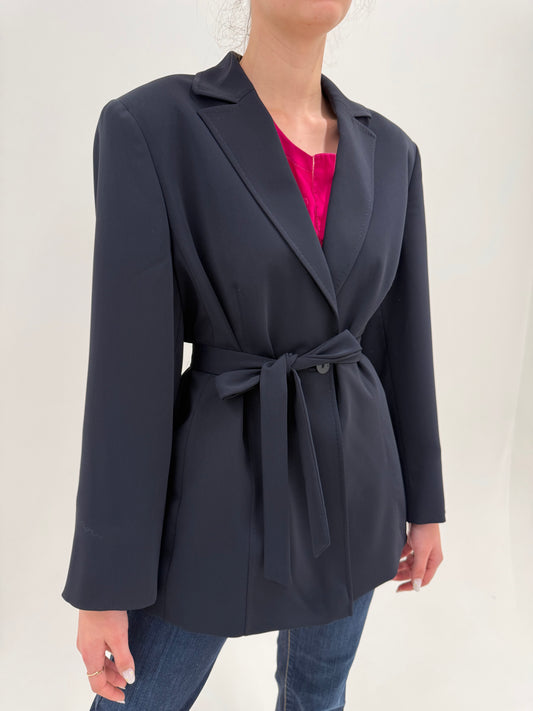 Jacheta navy de brand premium plus size italian Elena Miro cu talie reglabilă