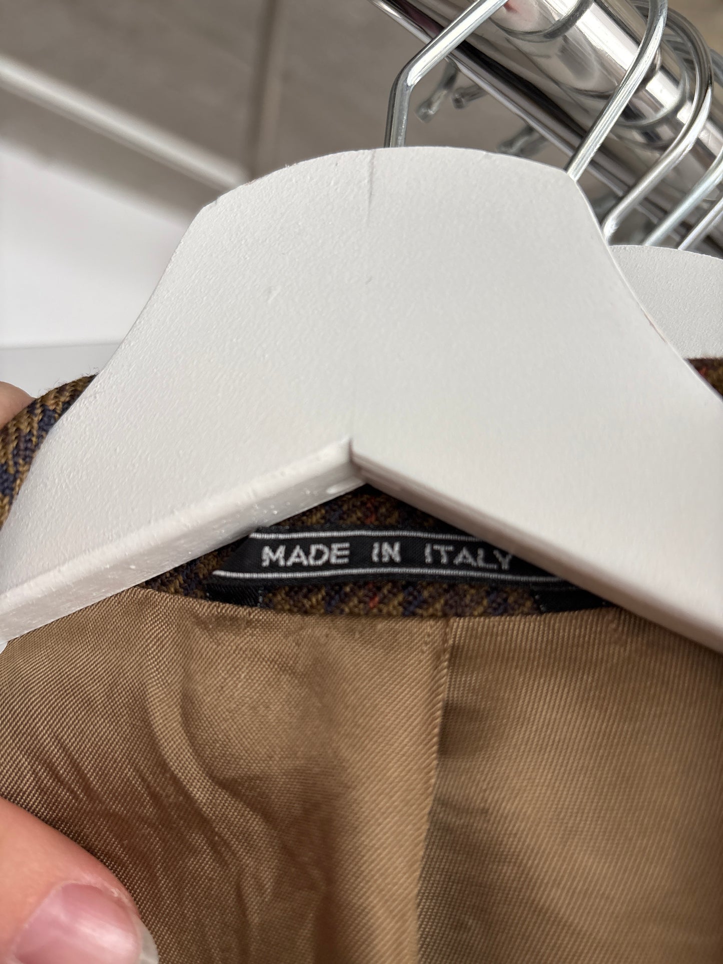 Sacou petite italian din tweed de lana excepțională kaki în carouri fine oranj