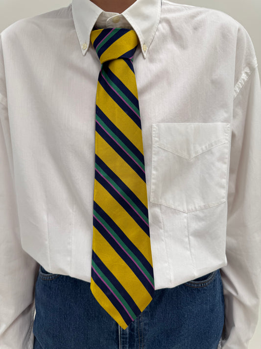 Cravata Ralph Lauren în dungi și culori tari ușor slim din jacquard de mătase naturală