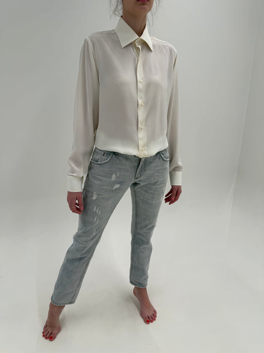 Jeans Dolce&Gabbana silver gray distressed in croi revenit în trend