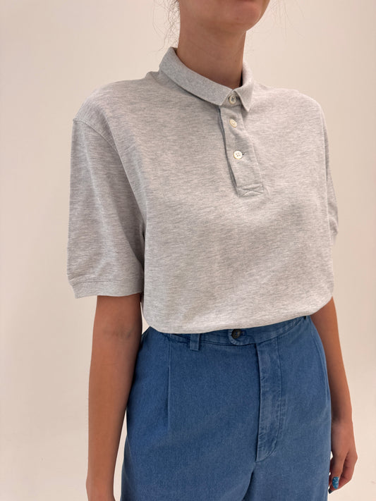 Top Polo Brunello Cucinelli light gray din bumbac texturat