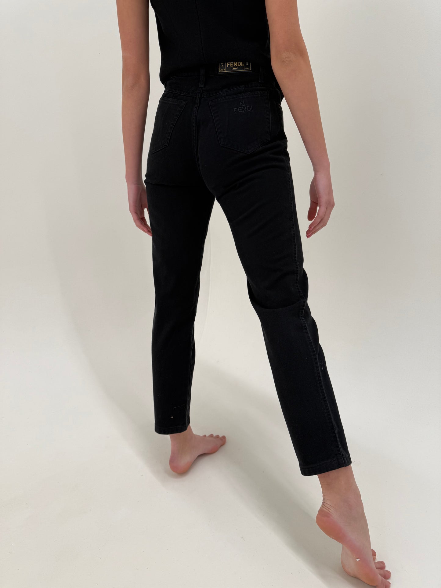 Jeans vintage Fendi negri mom fit cu talie ultra înaltă