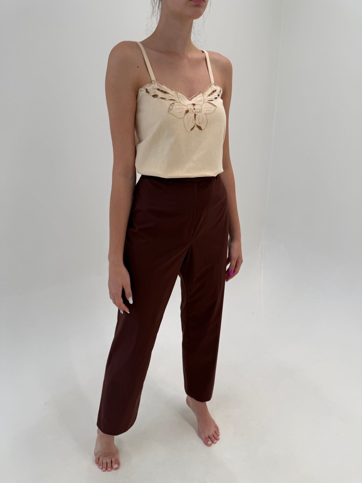 Pantaloni de brand luxury Les Copains chocolate brown ultra confort din bumbac