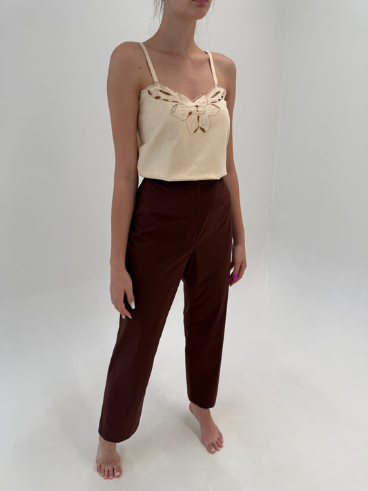 Pantaloni de brand luxury Les Copains chocolate brown ultra confort din bumbac