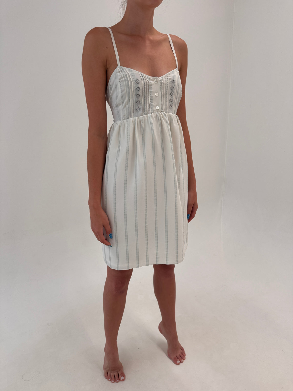 Rochie vintage italiană în stil Prada din mătase naturală cu broderie manuală