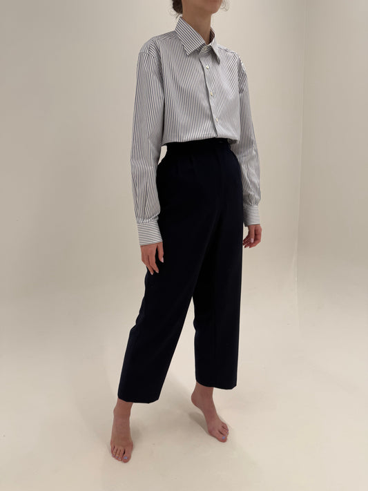 Pantaloni jeans blue cu talie ultra înaltă și pense din lana groasă