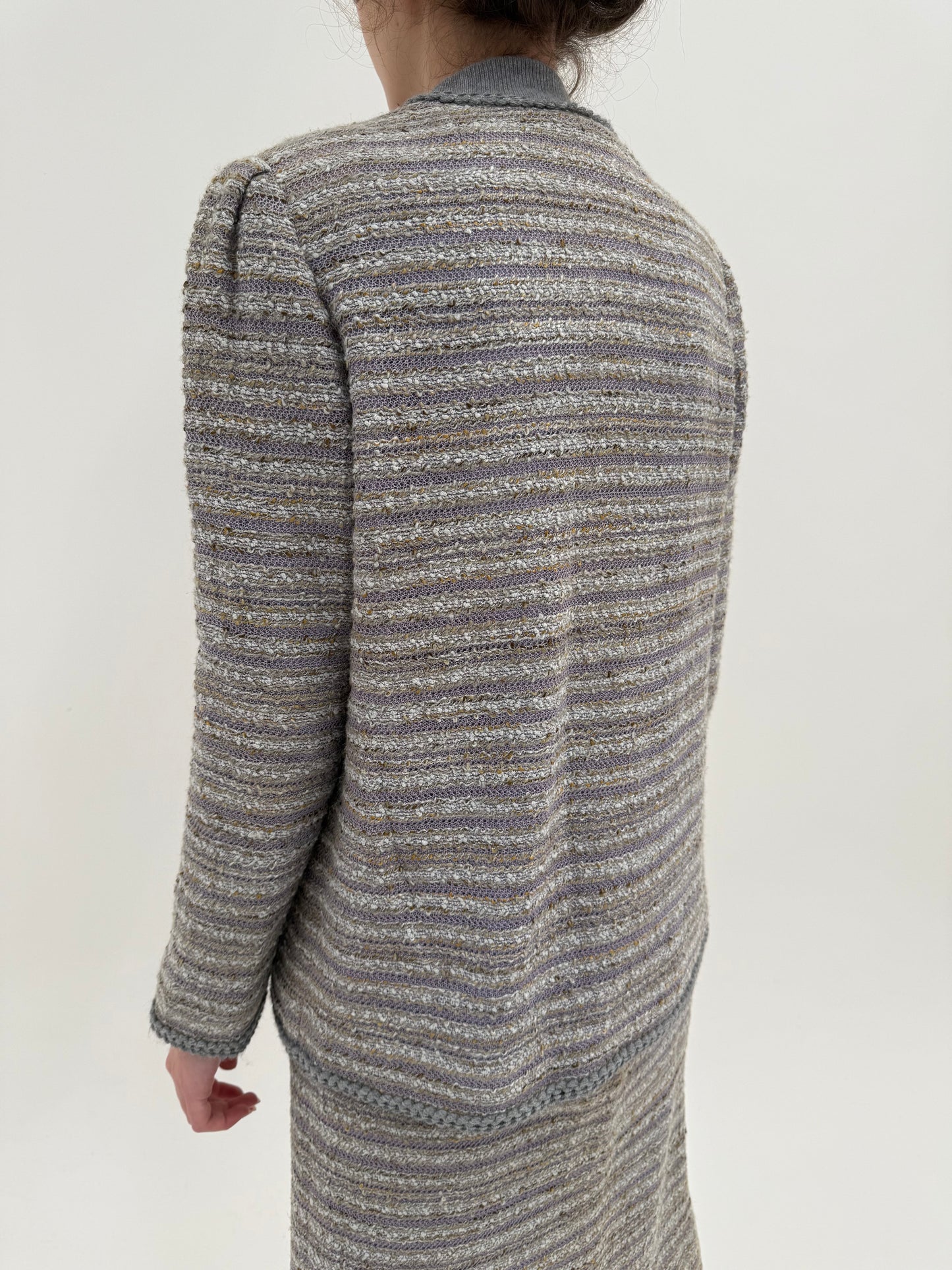 Set vintage în stil Chanel în culori pudrate din tweed excepțional de lana