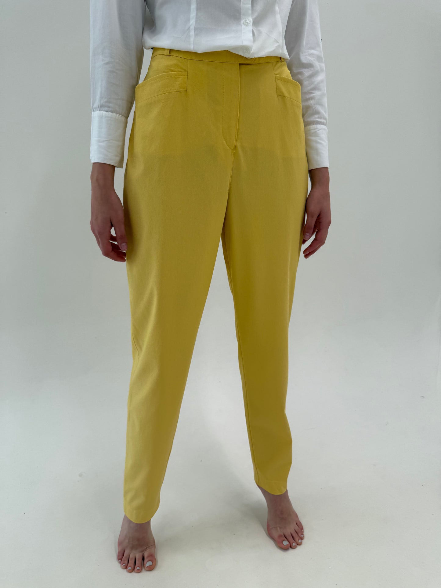 Pantaloni vintage de vară butter white din vâscoză cu elastan ultra confort