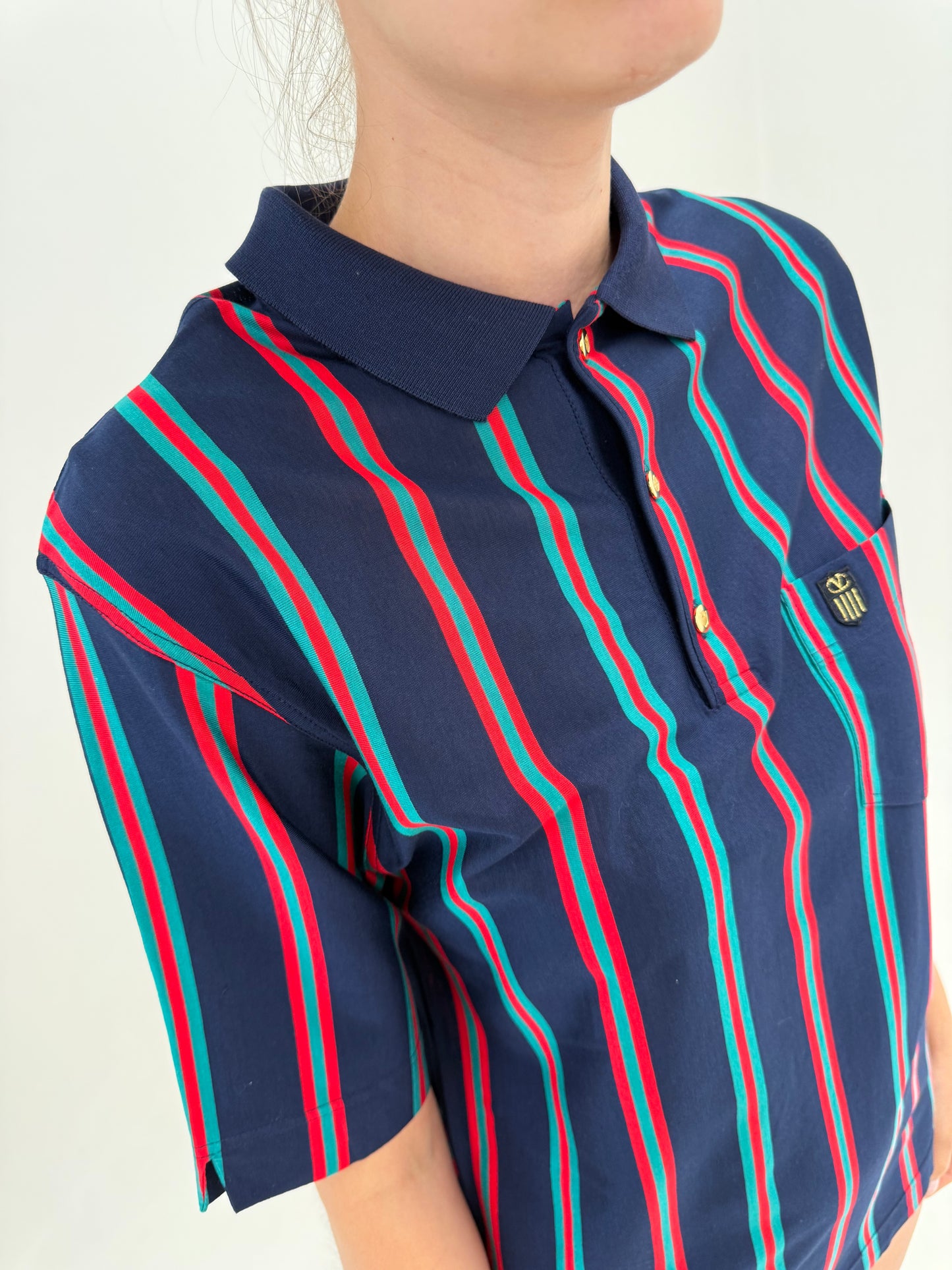 Top vintage polo Valentino în dungi din bumbac Filo di Scozia