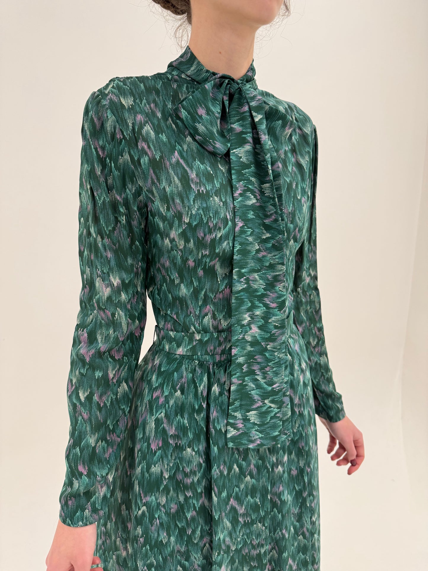 Rochie Old vintage anii 70 din creppe gros de blend mătase naturală