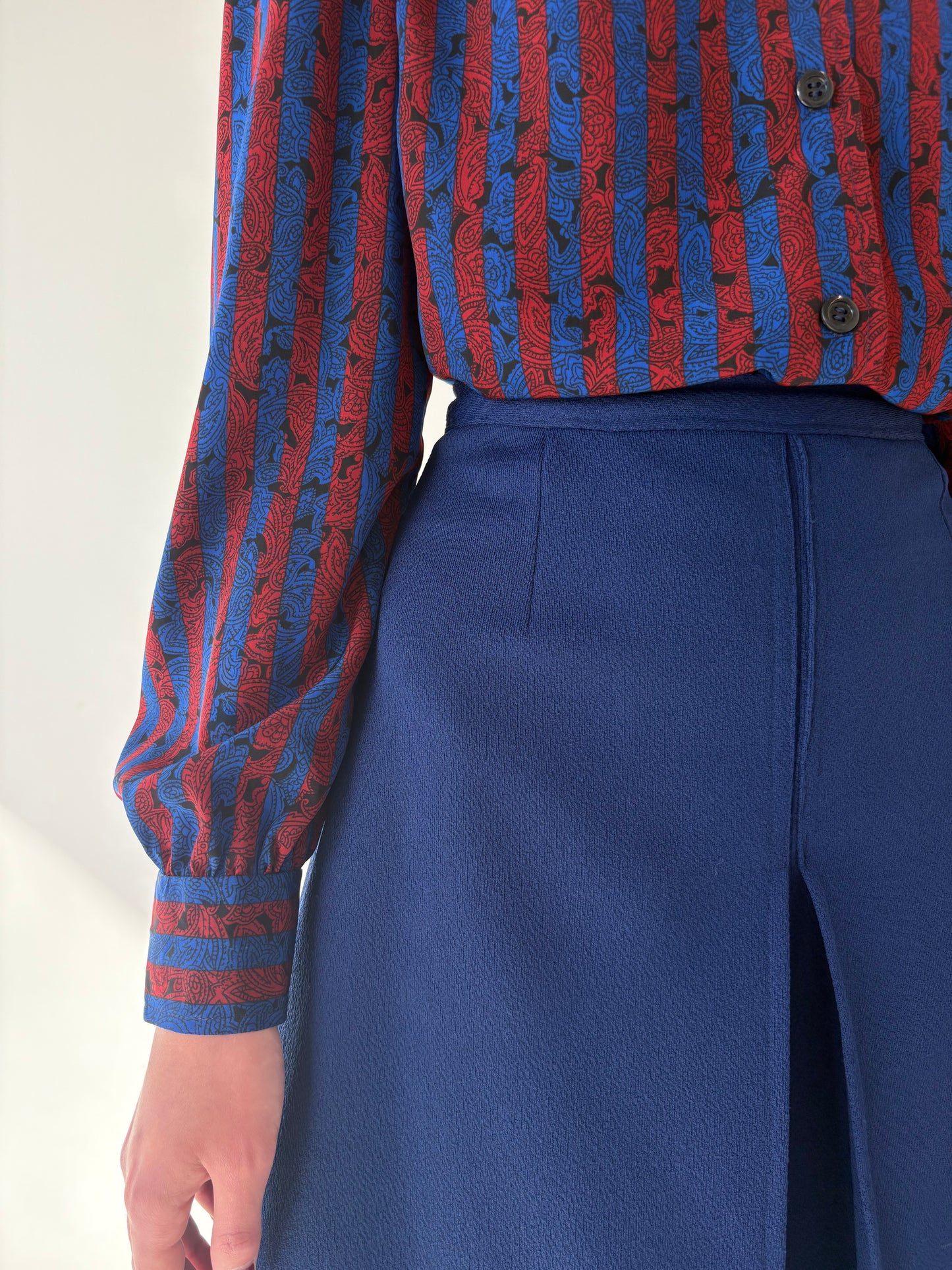 Culottes vintage din bolrocart ușor elastic albastru cerneală
