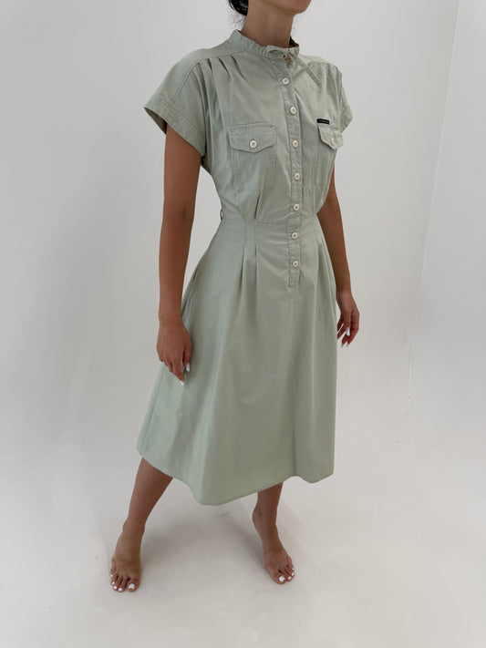 Rochie vintage maxi excepțională în croi retro modern din canvas de bumbac