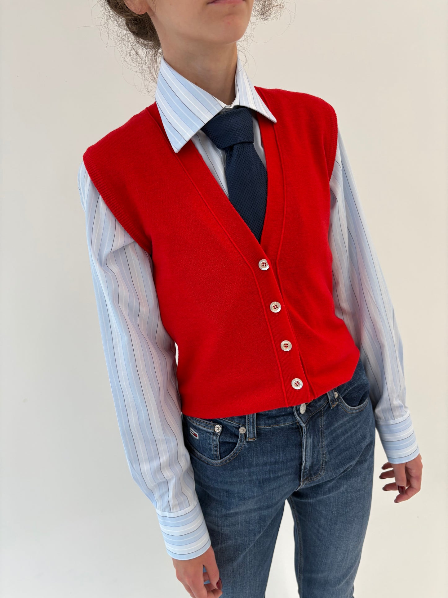 Vestă/ top cherry red vintage italiană din lana extrafina