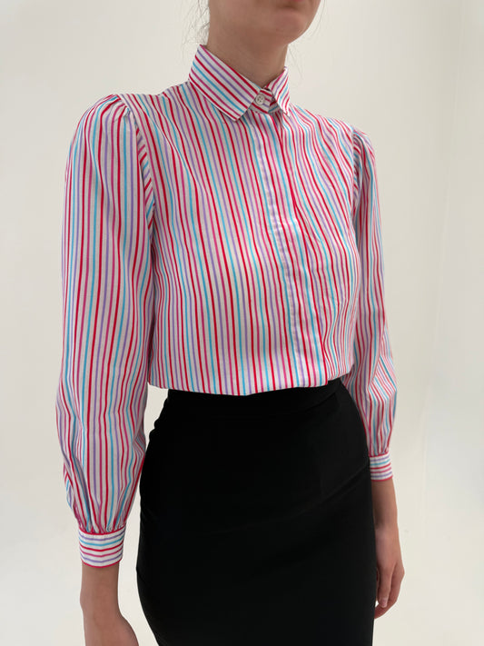 Cămașa vintage Yves Saint Laurent petite în dungi fine verticale