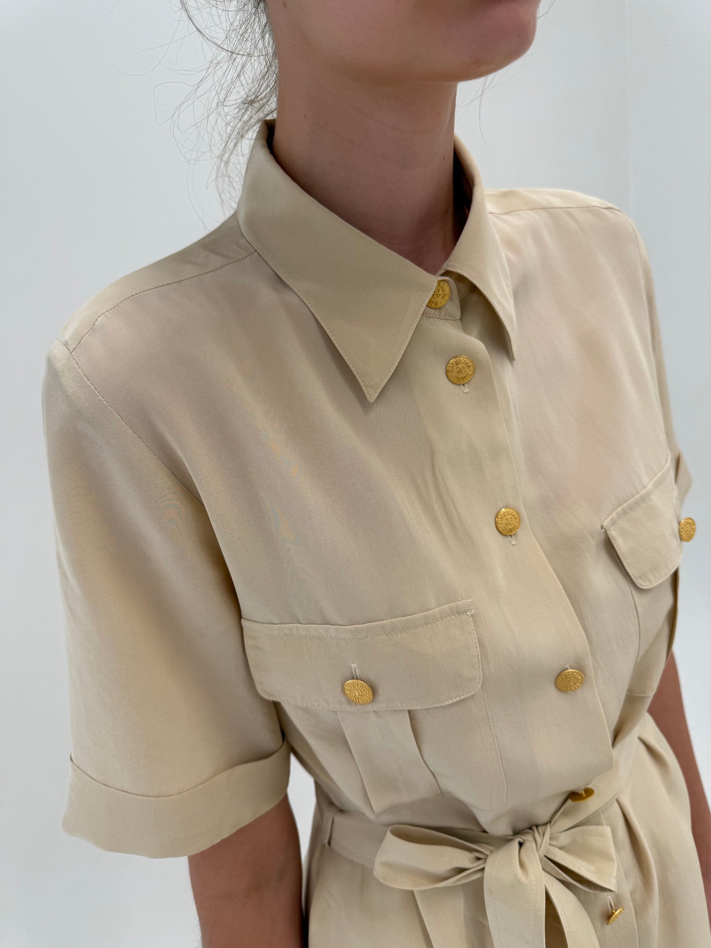 Rochie Safari din mătase naturală camel de brand luxury Elegance