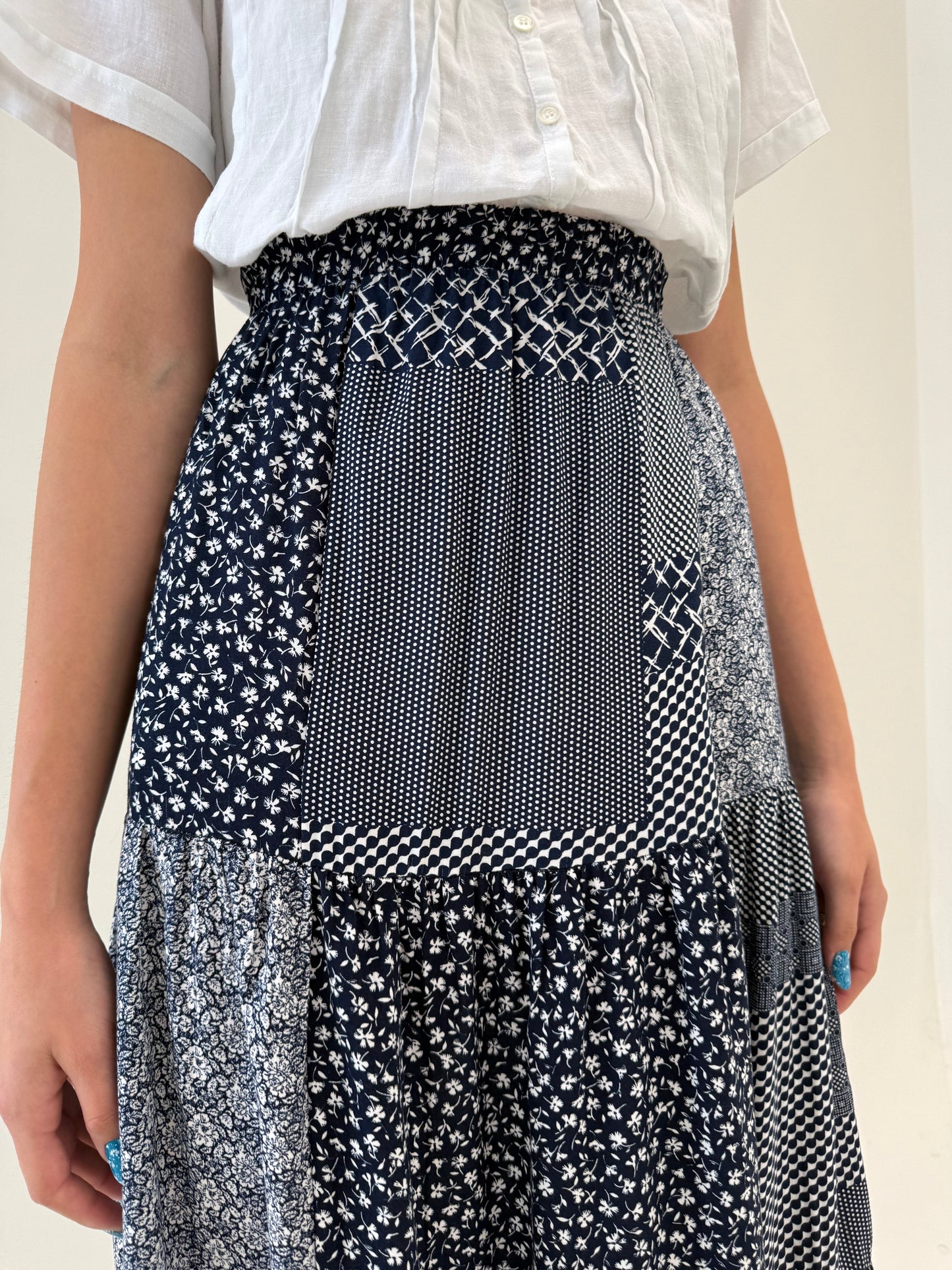 Fustă maxi vintage super vaporoasă cu talie ultra înaltă elastică Navy blue