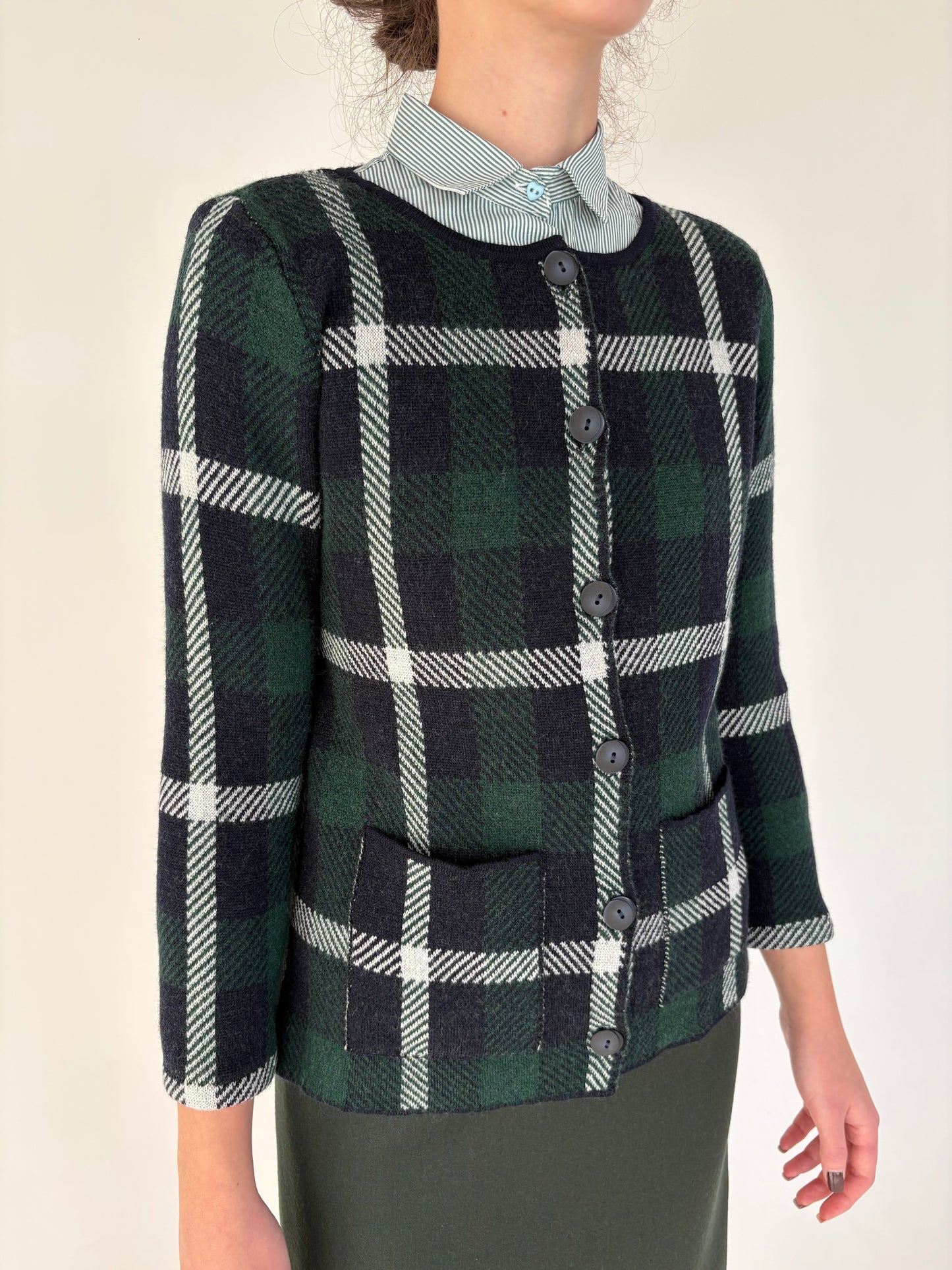 Sacou în carouri din jerse dens de lana merino extrafina petite