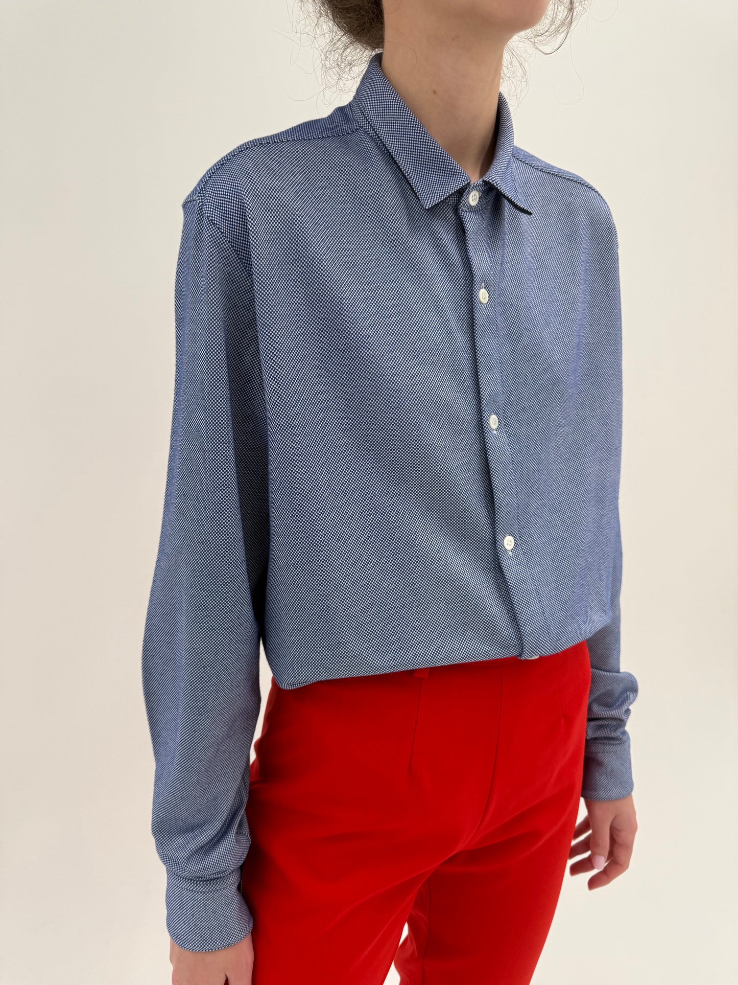 Cămașa jeans Blue Armani din poplin gros texturat ușor strech