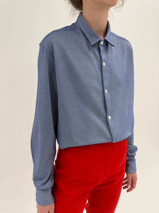 Cămașa jeans Blue Armani din poplin gros texturat ușor strech