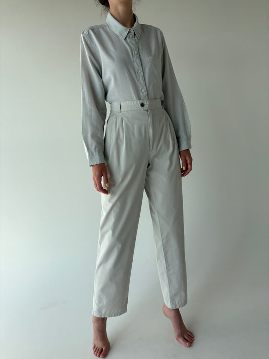 Pantaloni tall light gray cu pense din bumbac premium