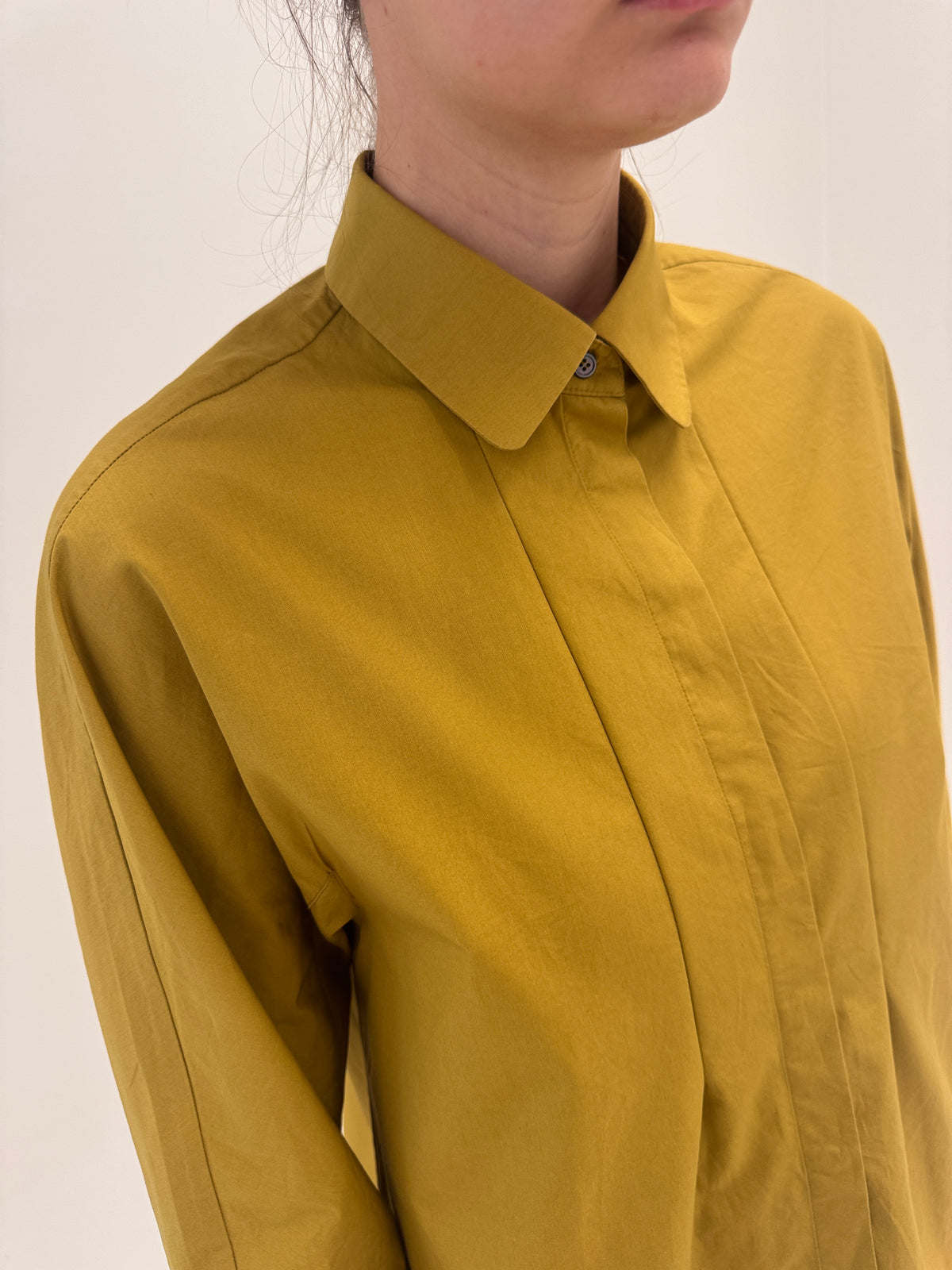 Tunica Max Mara mustard yellow din poplin excepțional de bumbac în croi lejer