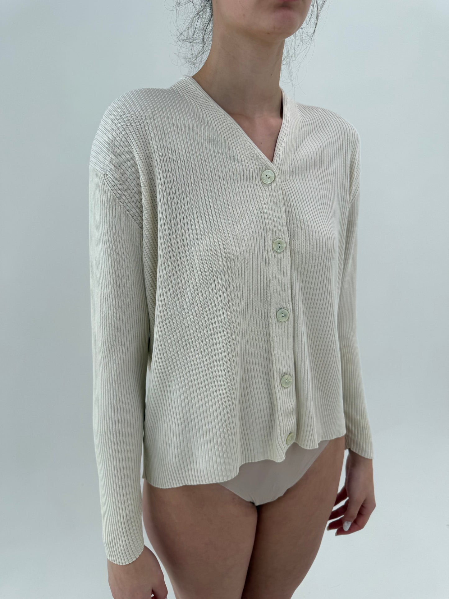 Cardigan din jerse ribbed de mătase naturală