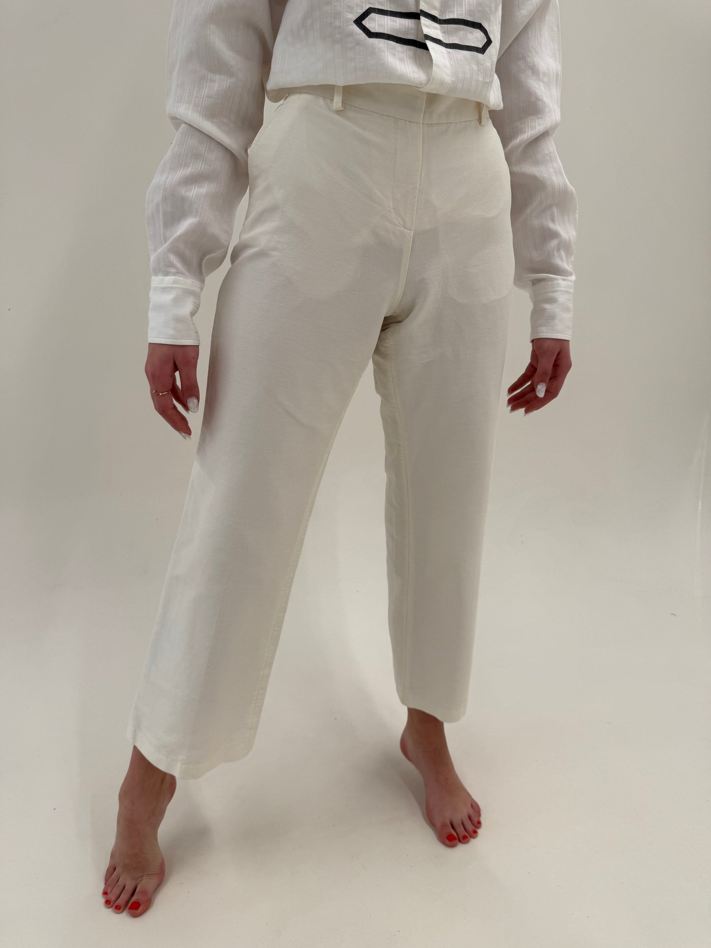 Pantaloni butter white lucury Iceberg cu talie ultra înaltă