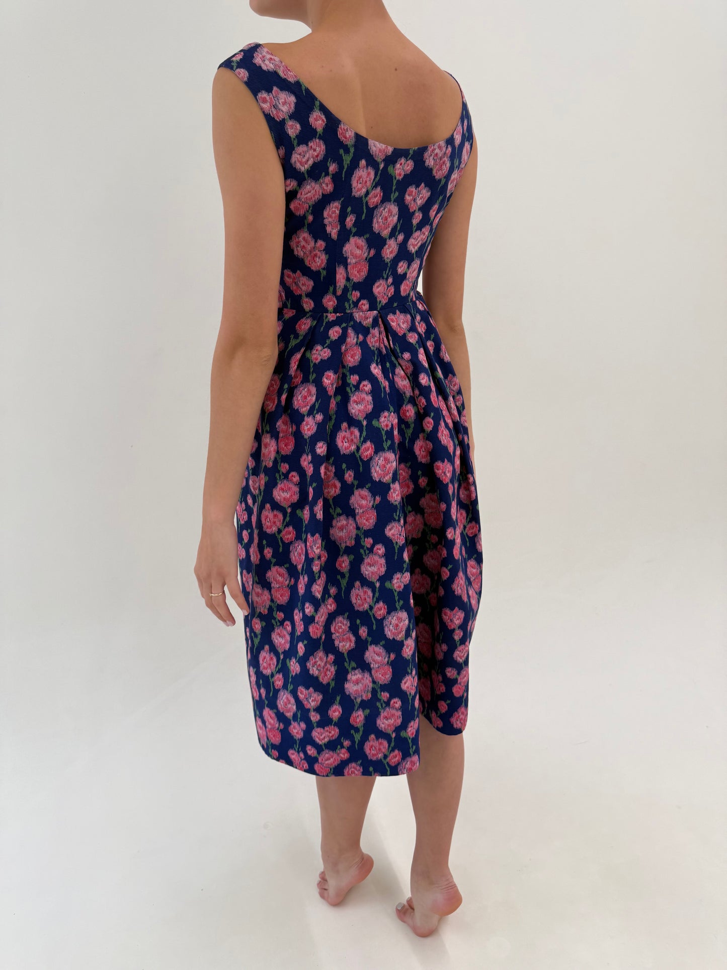 Rochie Old vintage de colecție anii 50 din bumbac texturat ultra cambrata cu decolteu bărcuță