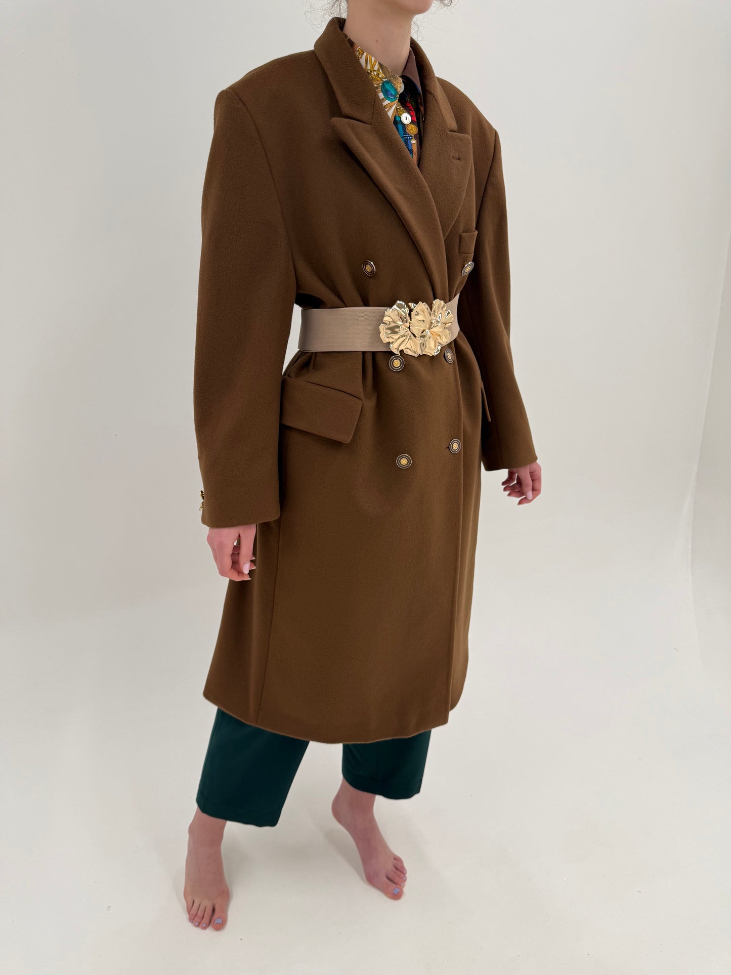 Palton caramel brown cu închidere dublă din stofă de lana extrafina