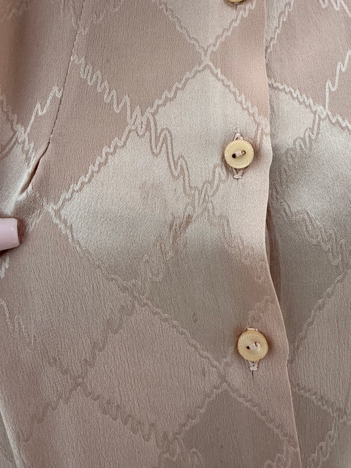 Cămașa vintage dusty powder Pink din mătase naturală plină texturată cu romburi