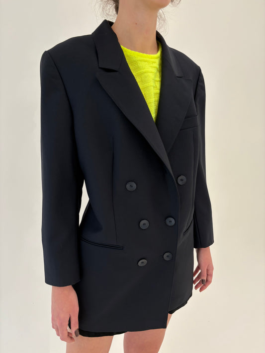Sacou vintage petite Navy blue cu închidere dublă din lana extrafina