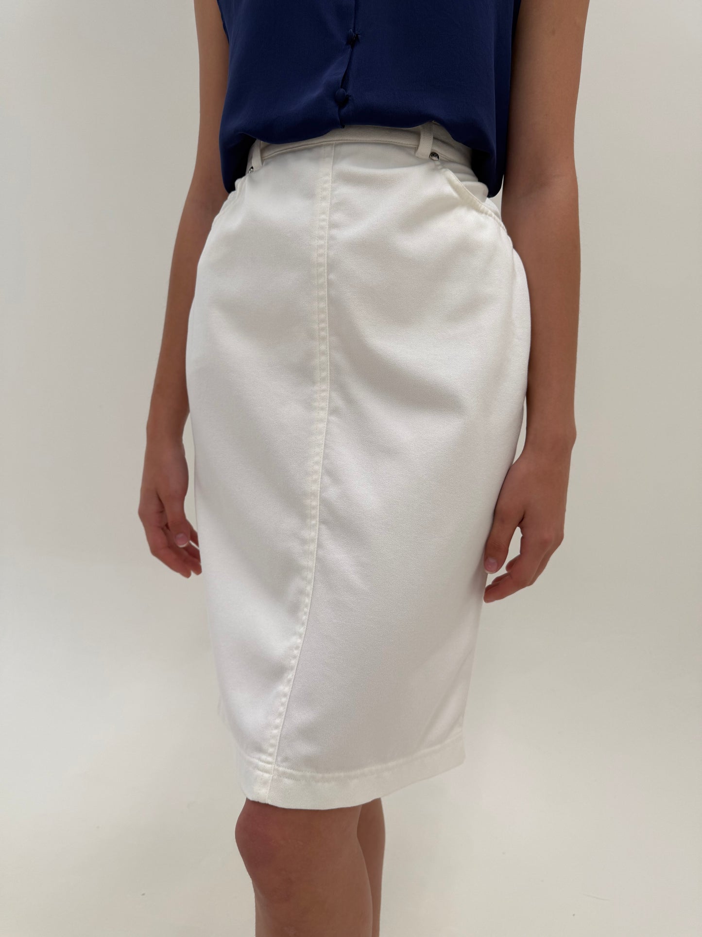 Fustă Escada vintage creion din twill de bumbac cu talie ultra înaltă