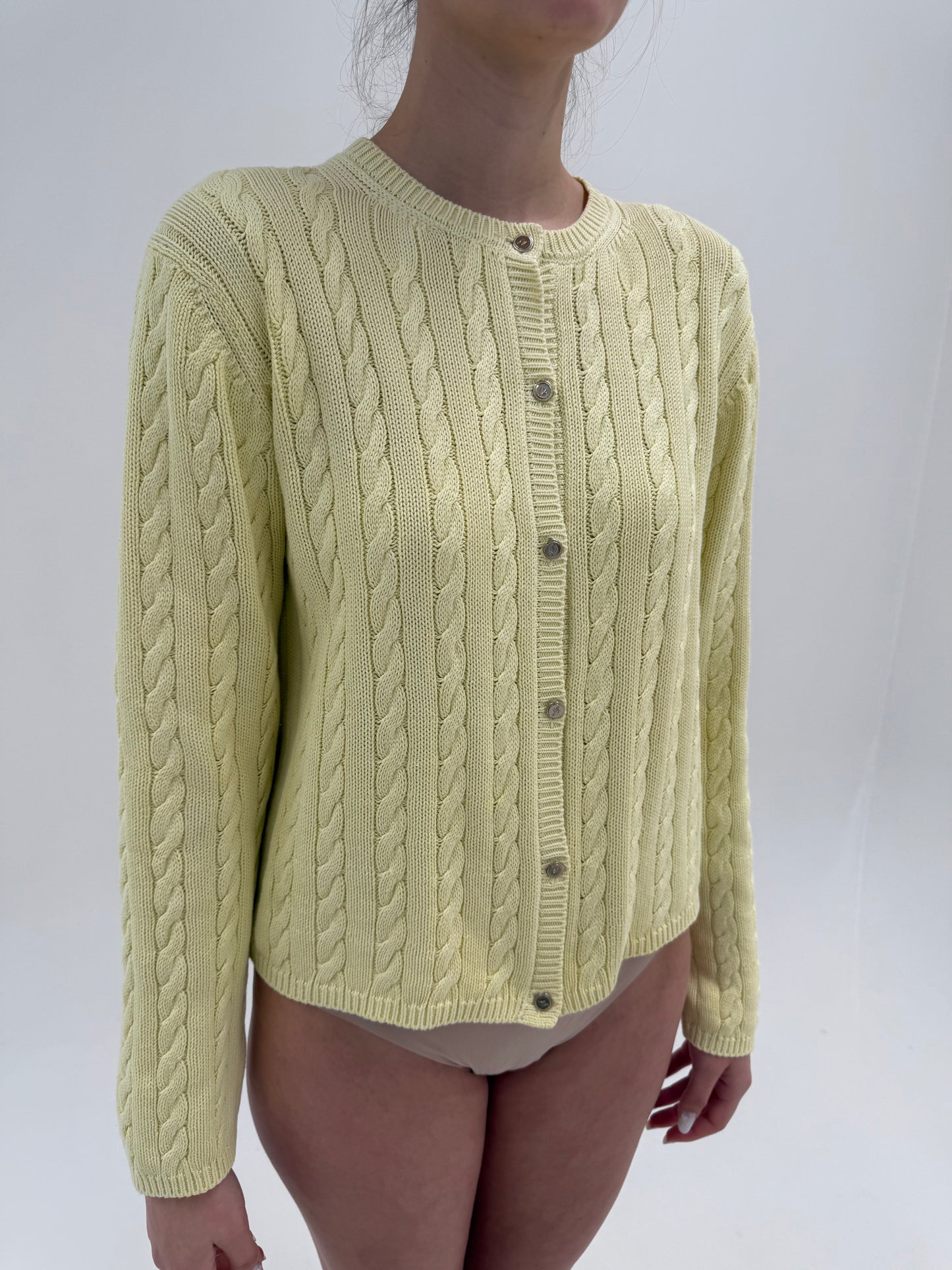 Cardigan luxury Les Copains butter yellow din bumbac cu torsade